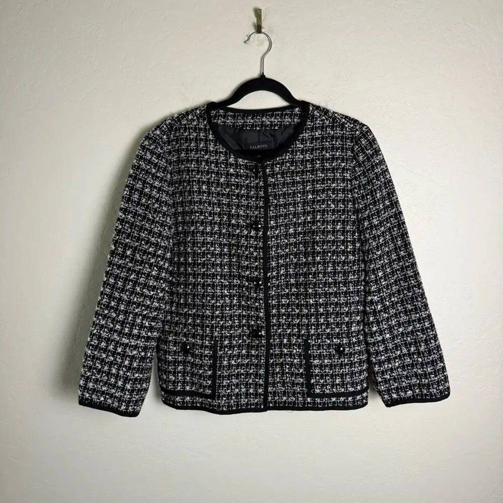 Talbots Tweed Jeweled Button Blazer Jacket Size 16